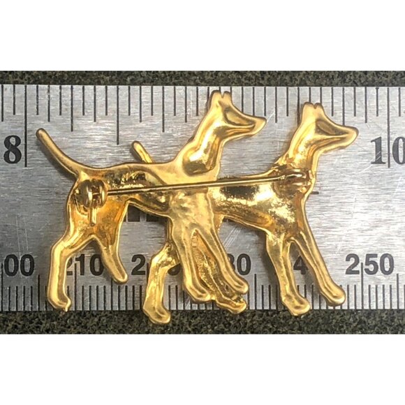 Brushed Gold Tone Dalmatian Dog Pair Brooch Pin - Picture 2 of 2